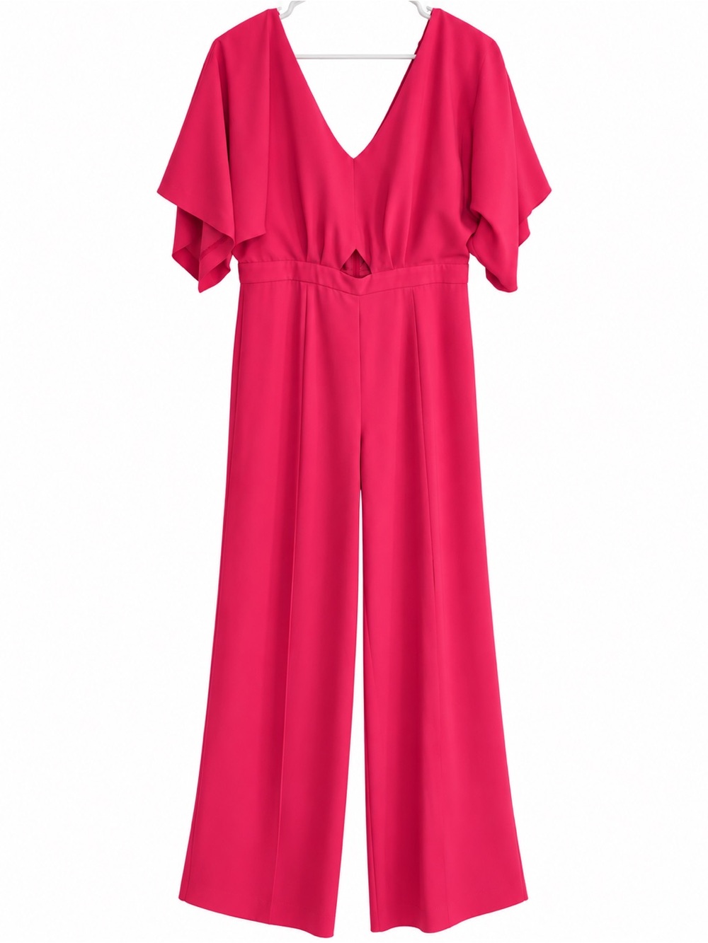 Women's V-Neck Flutter Sleeve Jumpsuit - Hot Pink